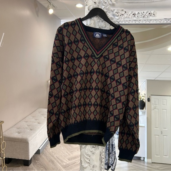 80's Vintage Atlantic Traders Diamond Pattern Acrylic Knit Sweater Sweater - Picture 1 of 5